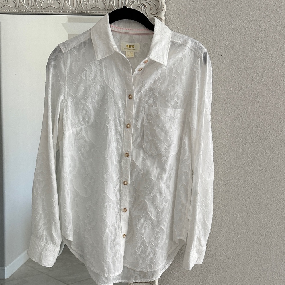 Anthropologie Maeve White Button-Down Shirt